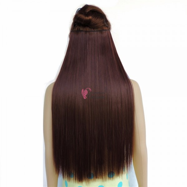 Extensie de par cu 5 Clips On delux dubla dreapta de 60 cm, Castaniu Inchis Mixt 666 233